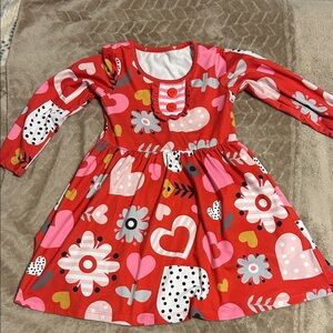 Charming Red and Pink Floral Kids Dress